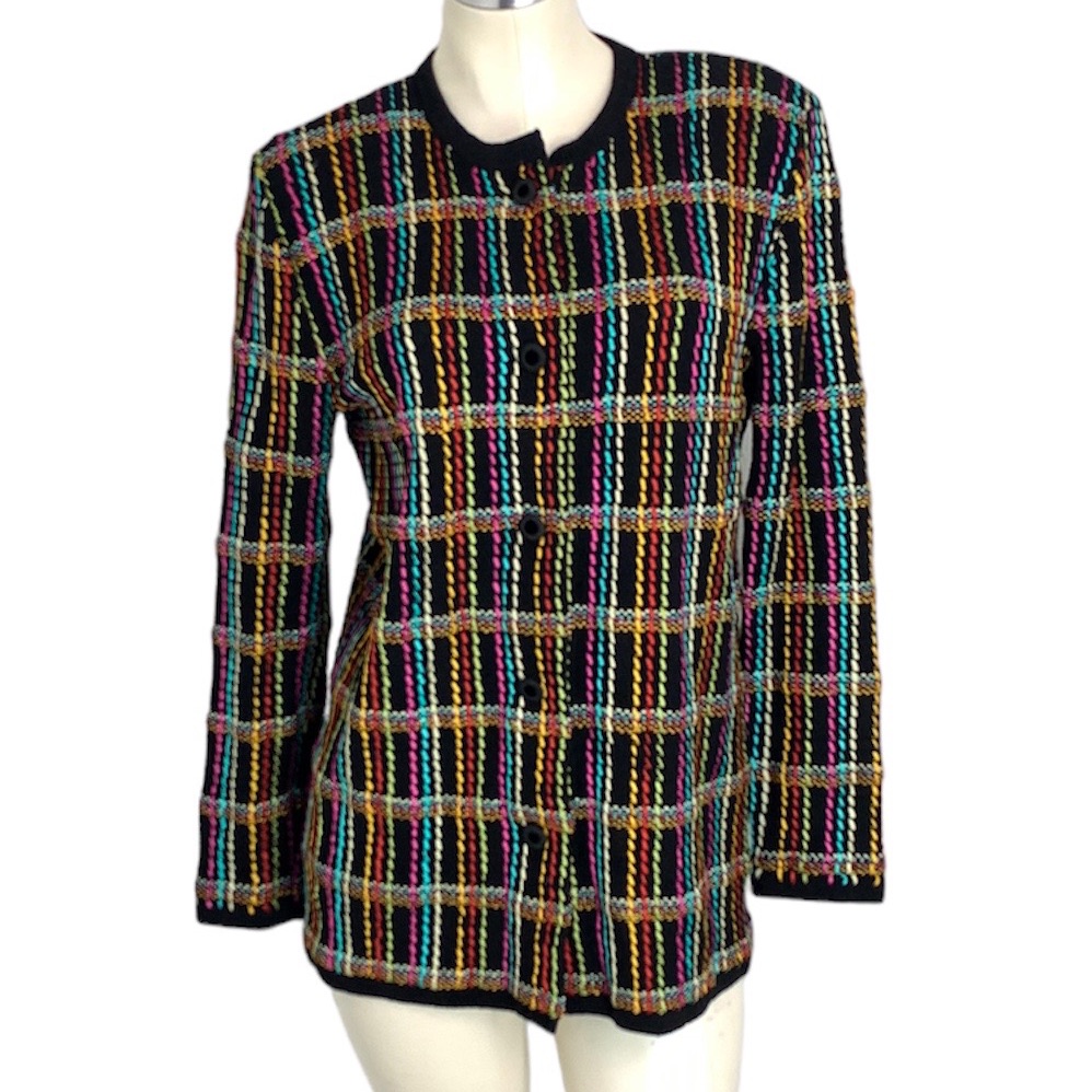 Al Noral By Al Spokavicius Knit Cardigan Sweater With Multi-Color Accents Size M